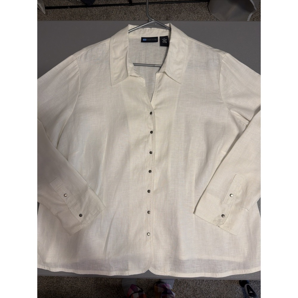 Relativity Women's 2X Top White 100% Linen Long Sleeve Blouse/jacket Shacket